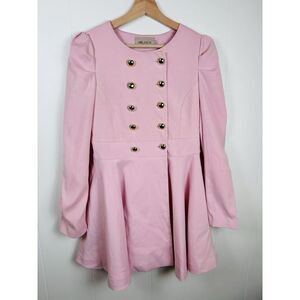 Joloun Pink Spring Mini Dress Coat Single Breasted‎ Gold Buttons - Measures XS